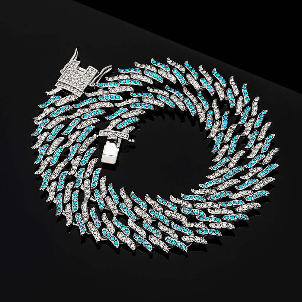 14mm Round Moissanite Cuban Link Chain Tempest in 14K White Gold Front