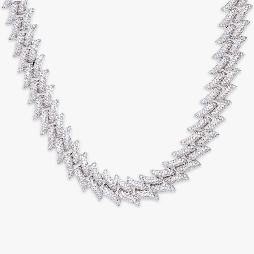 14mm Round Moissanite Cuban Link Chain VibeMesh in 14K White Gold Closeup Front