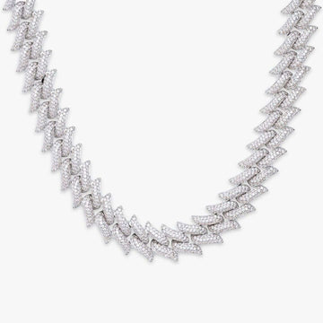 14mm Round Moissanite Cuban Link Chain VibeMesh in 14K White Gold Closeup Front