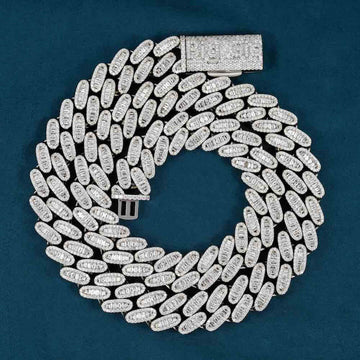 16mm Round Moissanite Cuban Link Chain Glorix in 14K White Gold Full