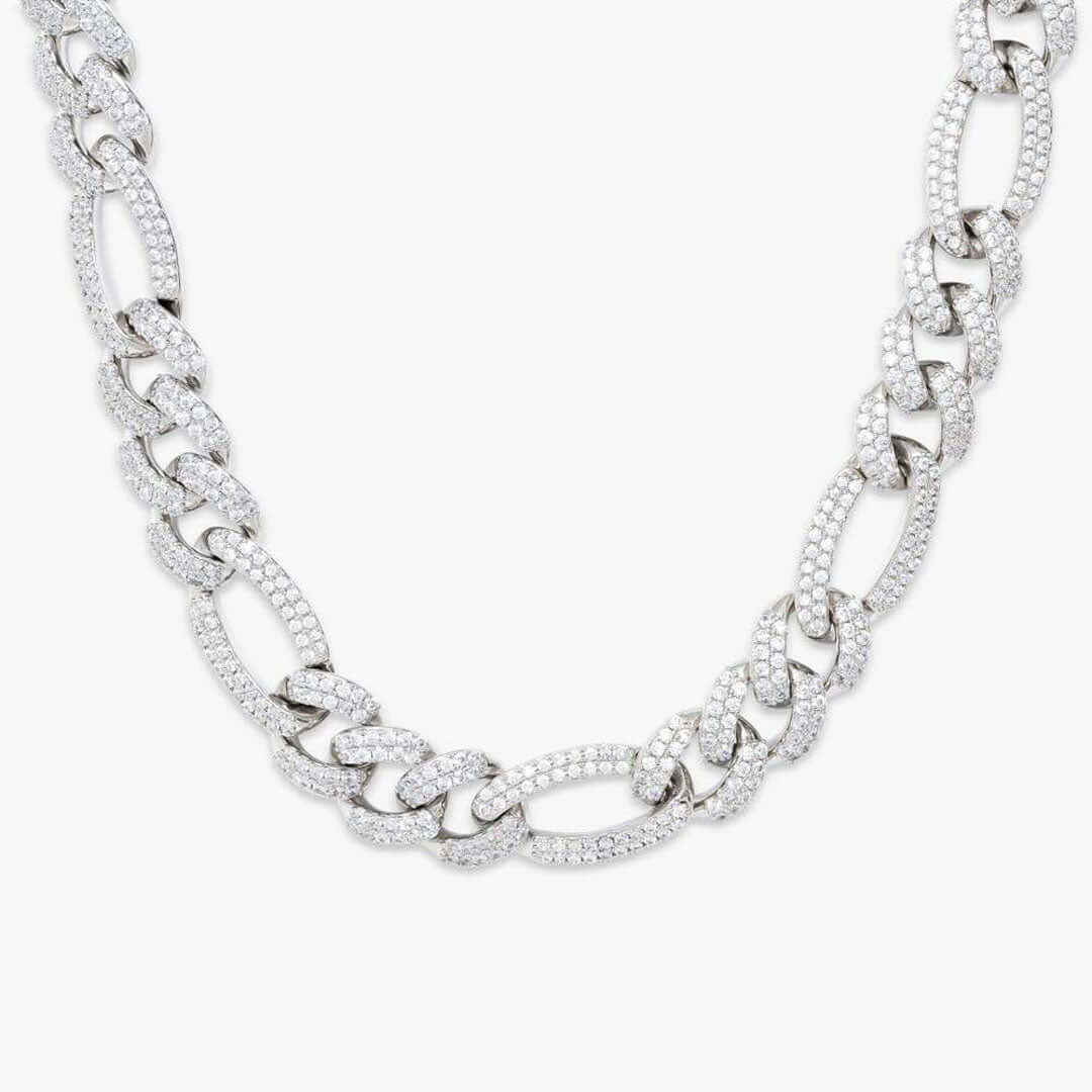 16mm Round Moissanite Cuban Link Chain OpulentMesh in 14K White Gold Closeup Front