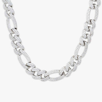 16mm Round Moissanite Cuban Link Chain OpulentMesh in 14K White Gold Closeup Front