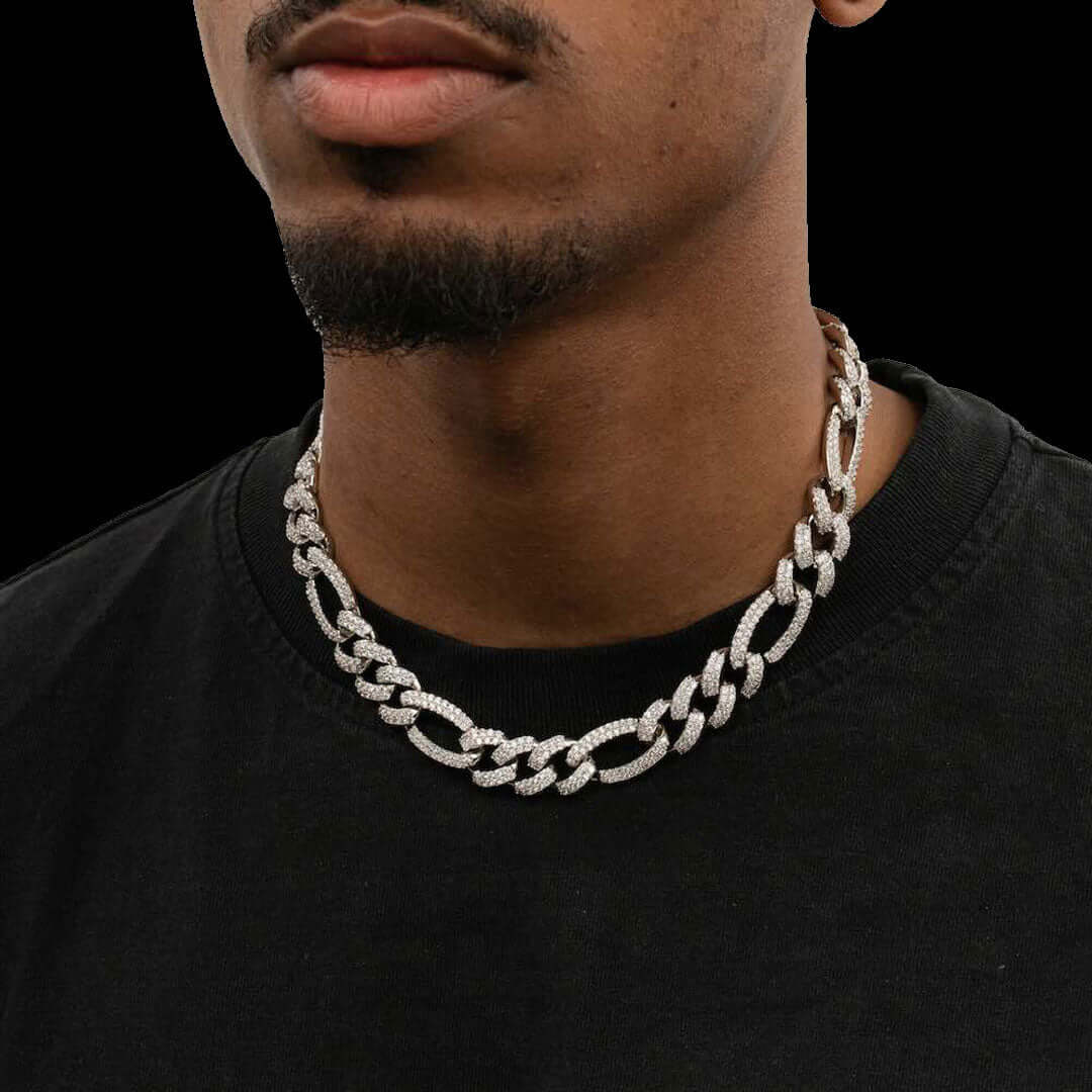 16mm Round Moissanite Cuban Link Chain OpulentMesh in 14K White Gold Closeup Front