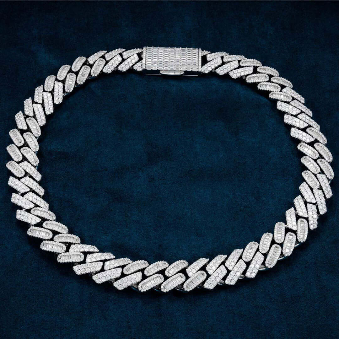 18mm Round Moissanite Cuban Link Chain LuxeStrand in 14K White Gold Full Chain