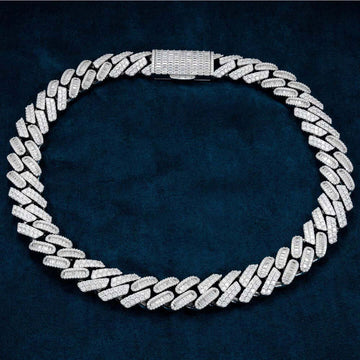 18mm Round Moissanite Cuban Link Chain LuxeStrand in 14K White Gold Full Chain