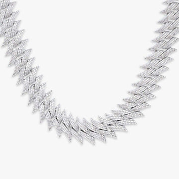 18mm Round Moissanite Cuban Link Chain SharpFlow in 14K White Gold Closeup Front