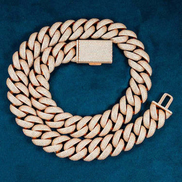 20mm Round Moissanite Cuban Link Chain Aurelon in 14K Rose Gold Full