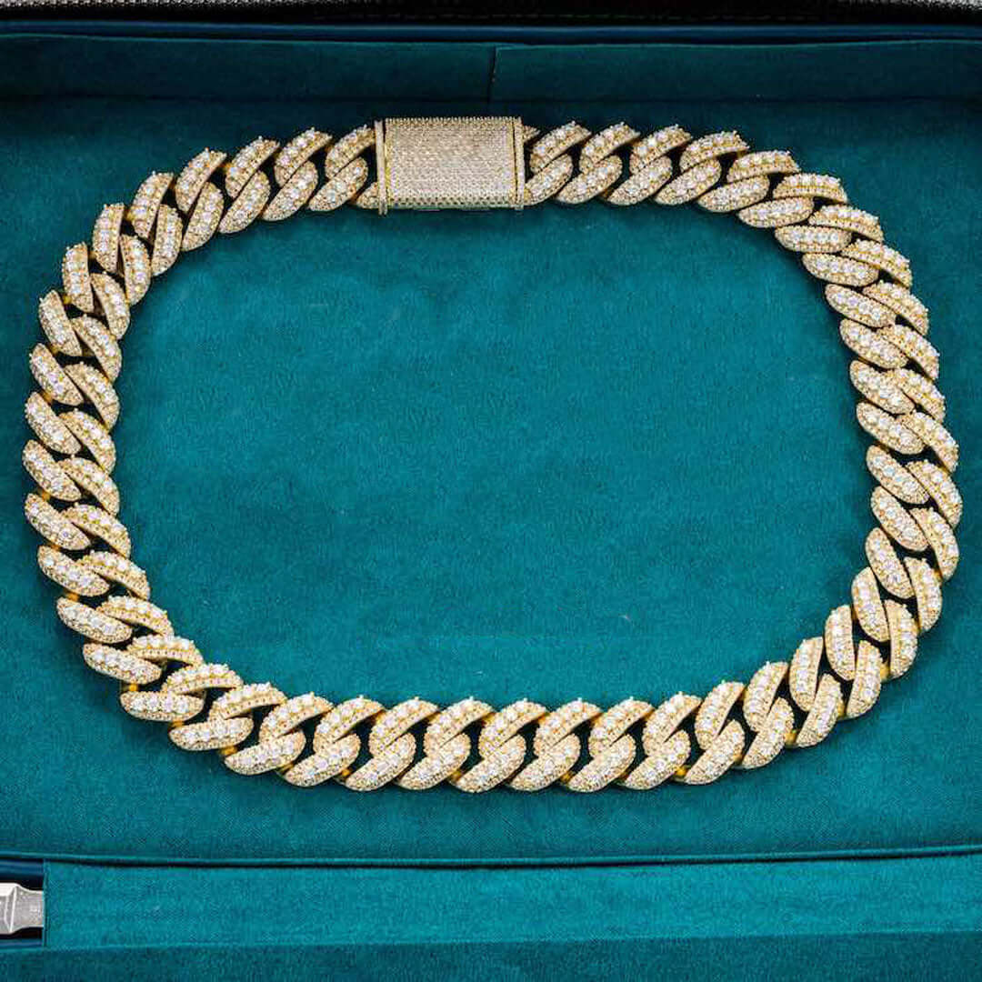 20mm Round Moissanite Cuban Link Chain BoldWeave in 14K Yellow Gold Front