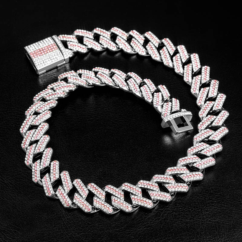 20mm Round Moissanite Cuban Link Chain CrimsonWeave in 14K White Gold Front