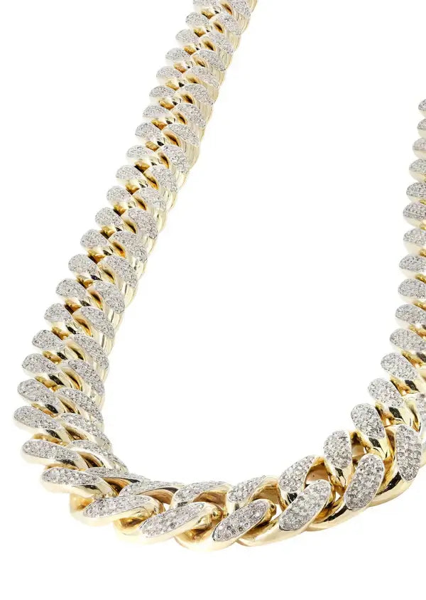 20mm Round Moissanite Cuban Link Chain Gildane in 14K Yellow Gold Closeup Front