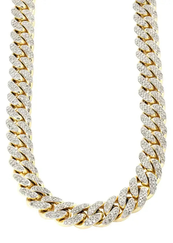 20mm Round Moissanite Cuban Link Chain Gildane in 14K Yellow Gold Closeup Front