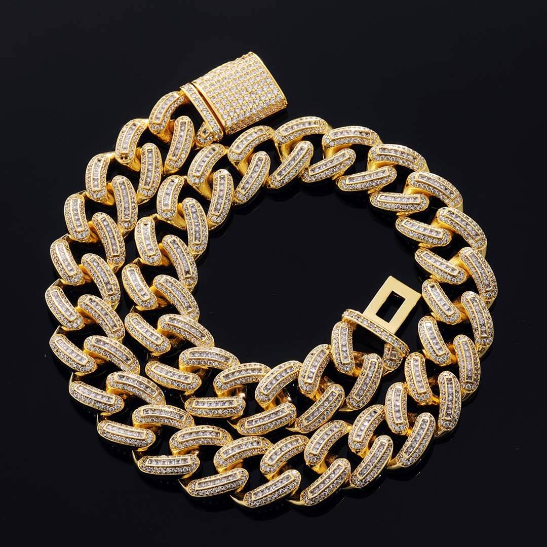 20mm Round Moissanite Cuban Link Chain Glimmerlink in 14K Yellow Gold Front