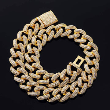 20mm Round Moissanite Cuban Link Chain Glimmerlink in 14K Yellow Gold Front