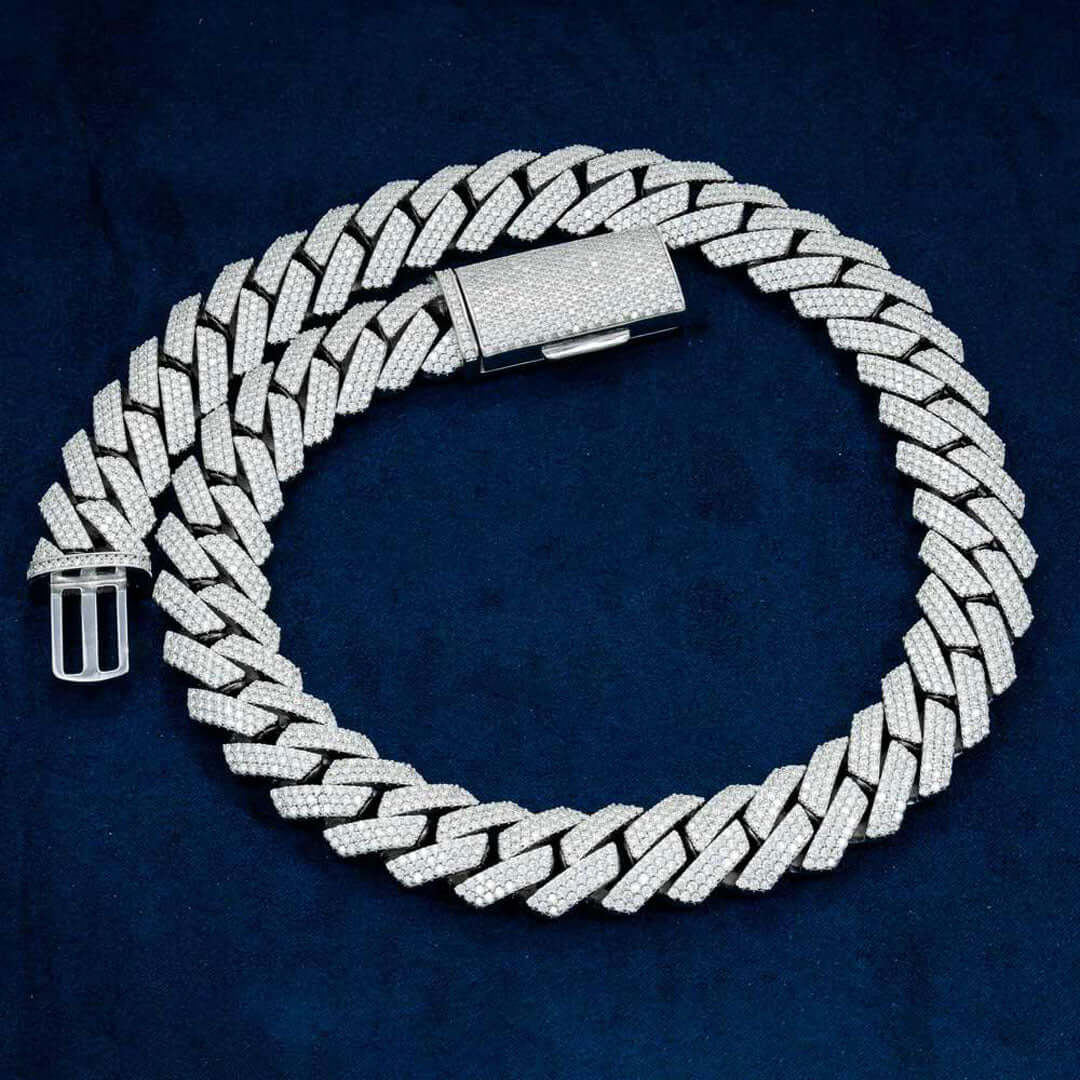 20mm Round Moissanite Cuban Link Chain GlowTwist in 14K White Gold Front