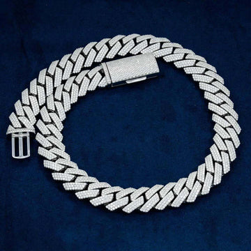 20mm Round Moissanite Cuban Link Chain GlowTwist in 14K White Gold Front