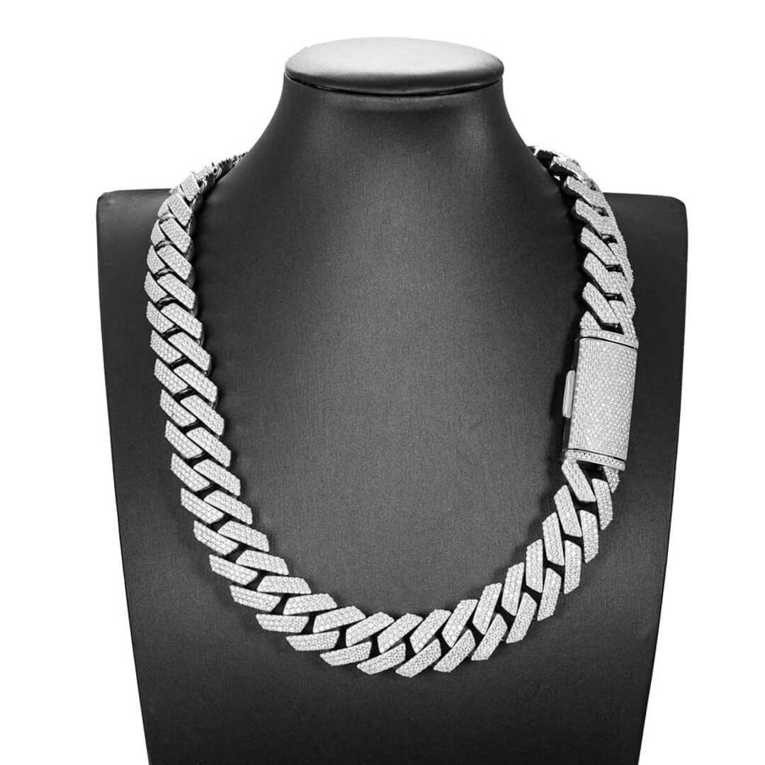 20mm Round Moissanite Cuban Link Chain GlowTwist in 14K White Gold Front