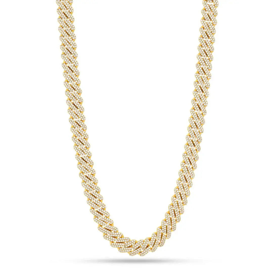 20mm Round Moissanite Cuban Link Chain Golden Twist in 14K Yellow Gold Front