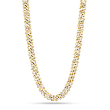 20mm Round Moissanite Cuban Link Chain Golden Twist in 14K Yellow Gold Front