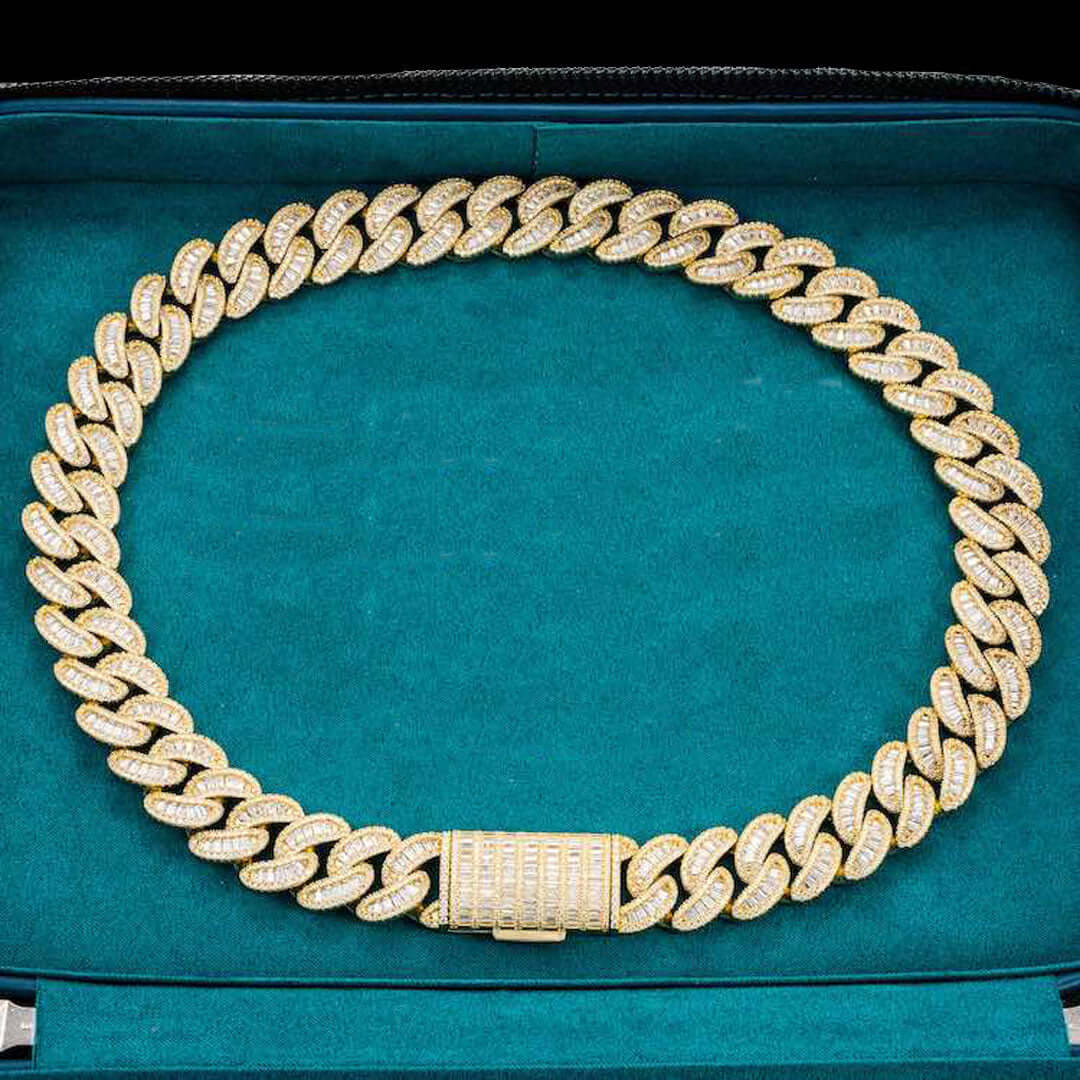 20mm Round Moissanite Cuban Link Chain Lux Weave in 14K Yellow Gold