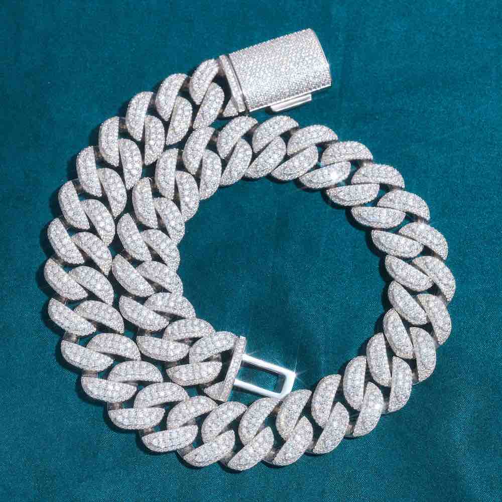 23mm Round Moissanite Cuban Link Chain Glacierlink in 14K White Gold Front