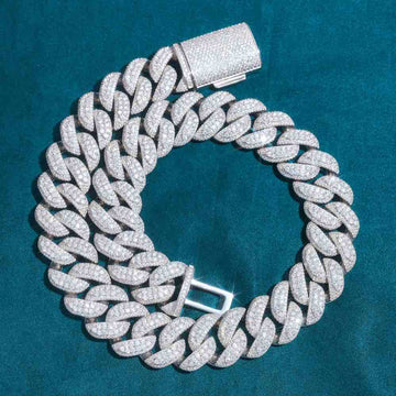 23mm Round Moissanite Cuban Link Chain Glacierlink in 14K White Gold Front