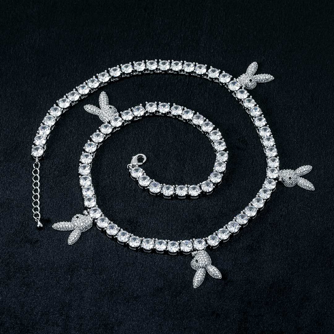 5mm Round Moissanite Tennis Chain Bunnylink in 14K White Gold Front