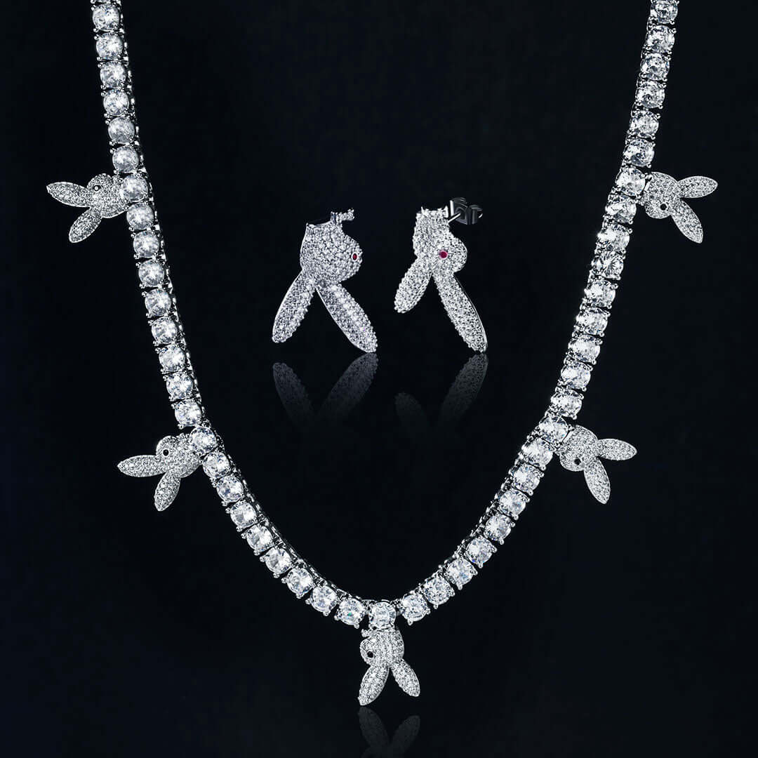 5mm Round Moissanite Tennis Chain Bunnylink in 14K White Gold Front