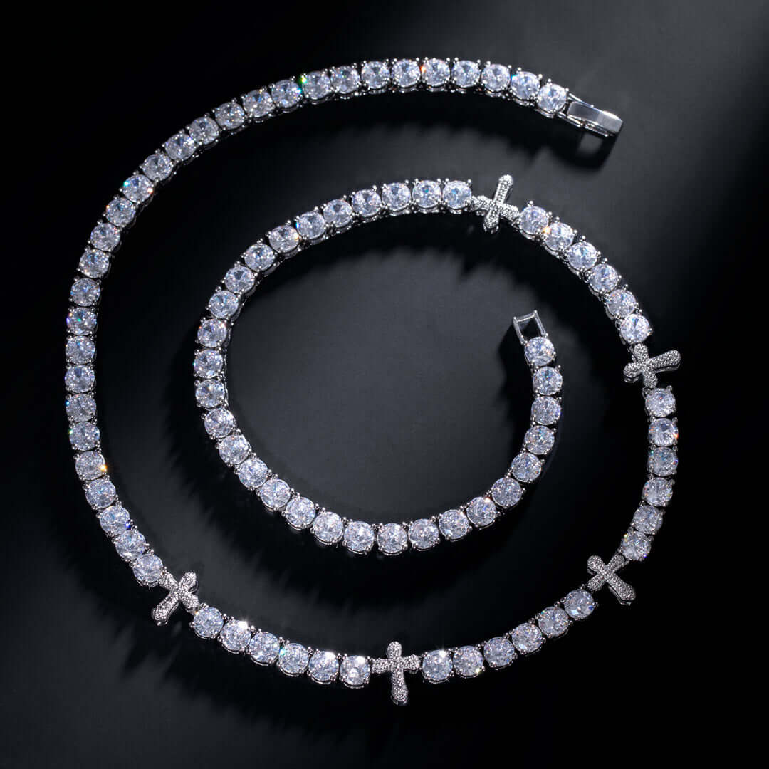 5mm Round Moissanite Tennis Chain FaithLink in 14K White Gold Closeup Full Chain View