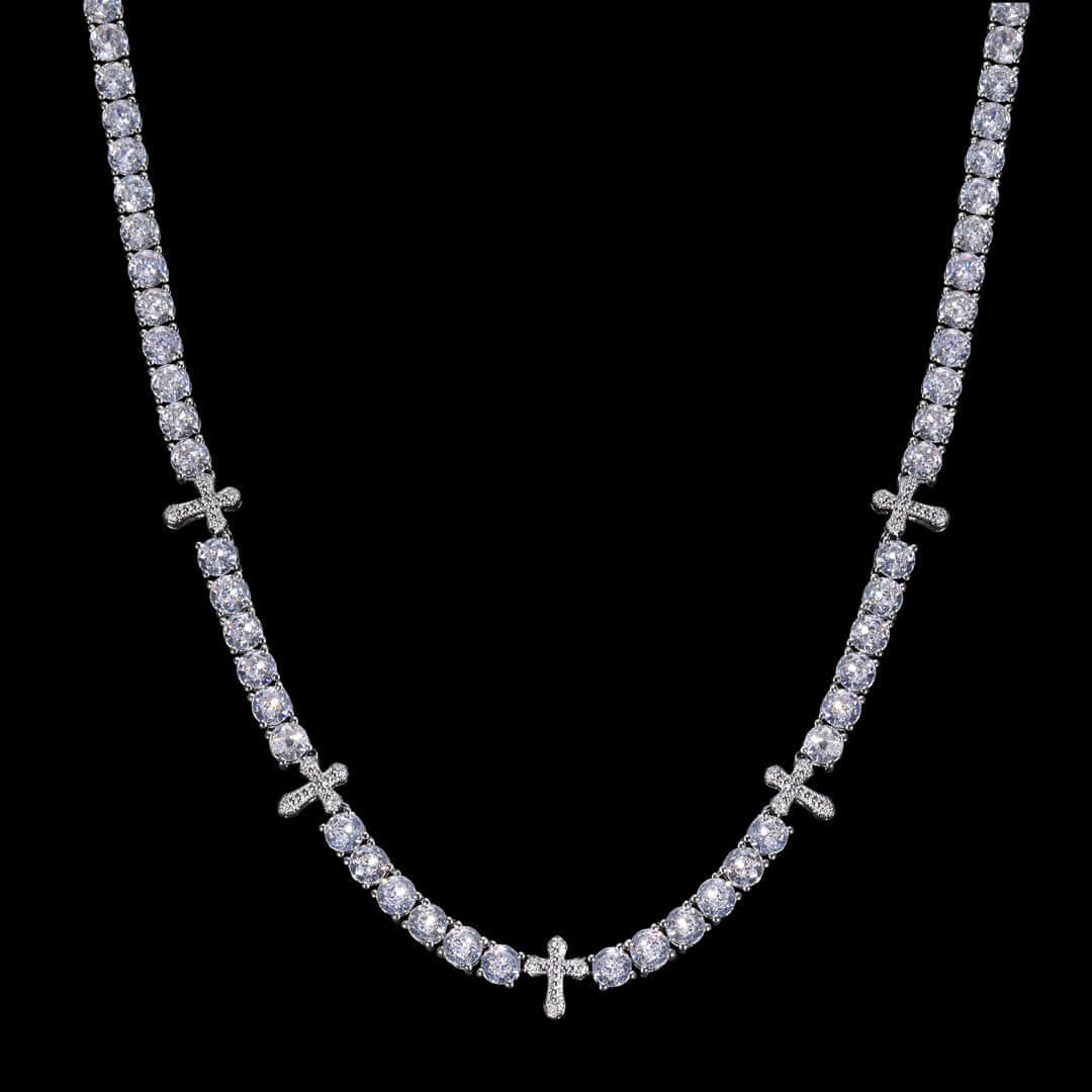 5mm Round Moissanite Tennis Chain FaithLink in 14K White Gold Closeup Full Chain View