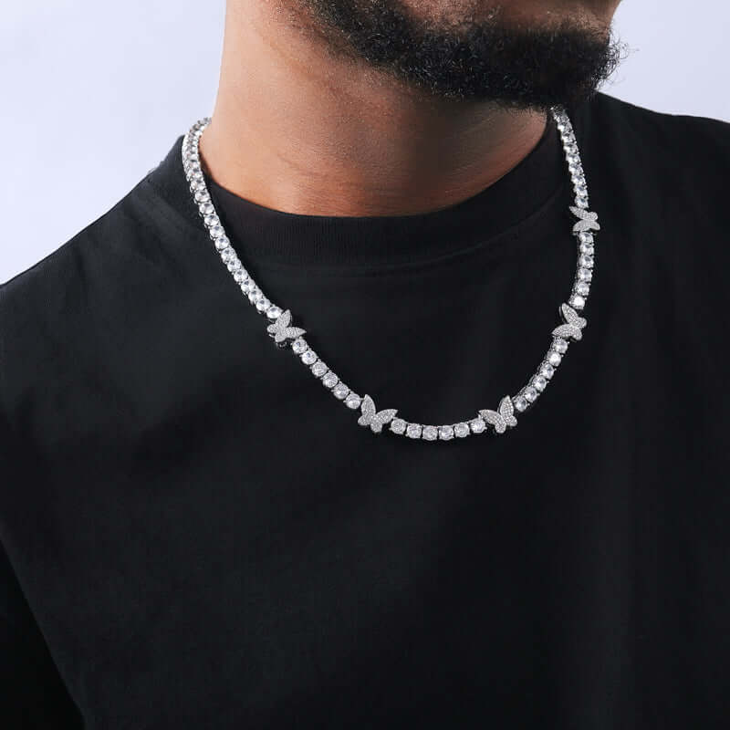 5mm Round Moissanite Tennis Chain FloraGleam in 14K White Gold Closeup Front View
