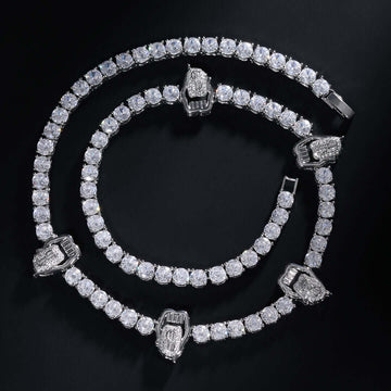 5mm Round Moissanite Tennis Chain Gripstone in 14K White Gold Front