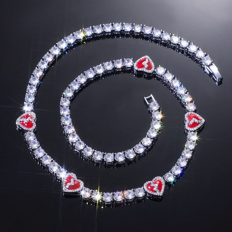 5mm Round Moissanite Tennis Chain Heartlink in 14K White Gold Front