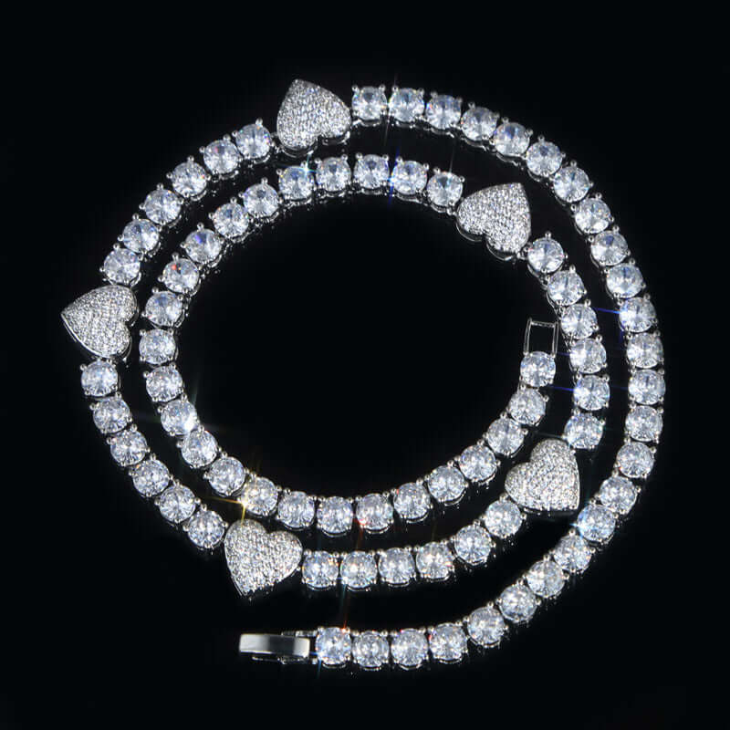 5mm Round Moissanite Tennis Chain Heartora in 14K White Gold Front