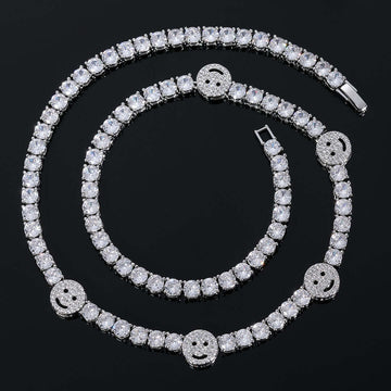 5mm Round Moissanite Tennis Chain JoyLink in 14K White Gold Closeup Full Chain