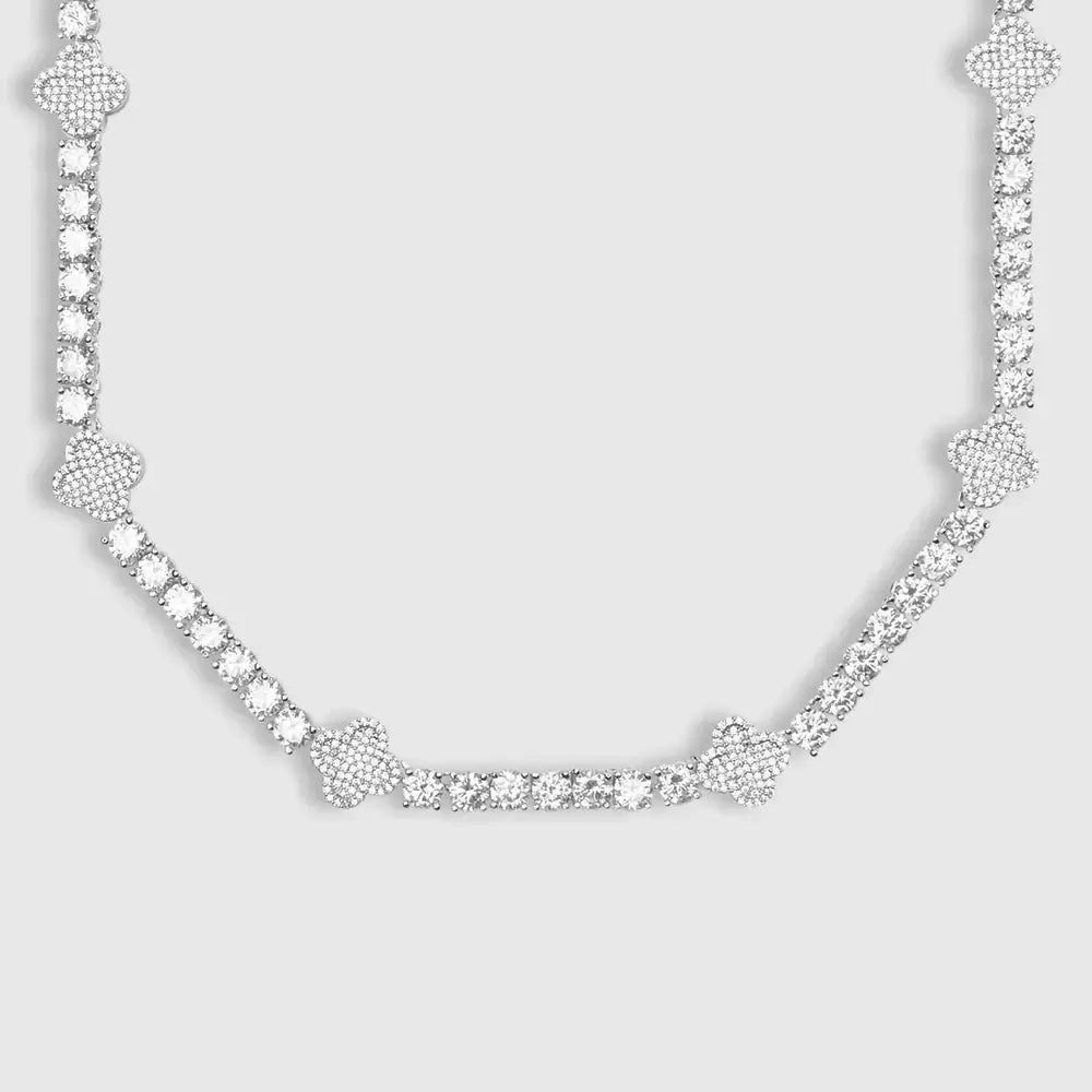 5mm Round Moissanite Tennis Chain LuxeClover in 14K White Gold Front