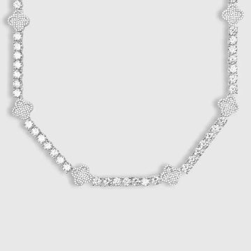 5mm Round Moissanite Tennis Chain LuxeClover in 14K White Gold Front