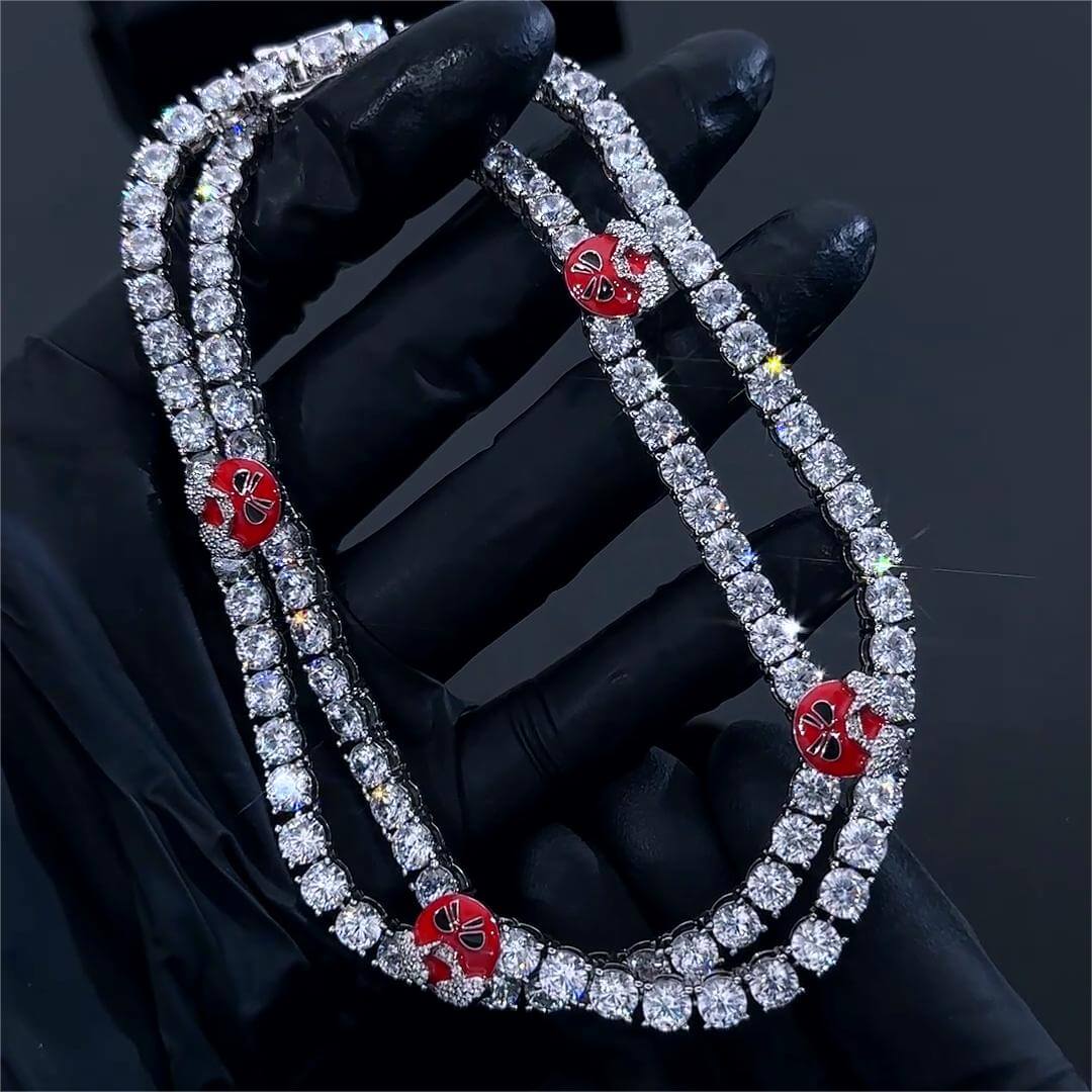 5mm Round Moissanite Tennis Chain Maskade in 14K White Gold Front