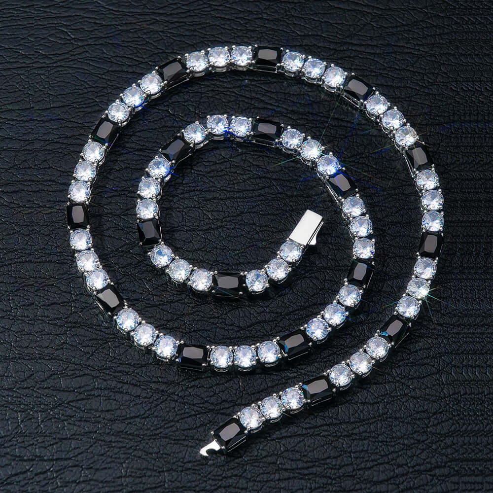 5mm Round Moissanite Tennis Chain Noirlink in 14K White Gold Front