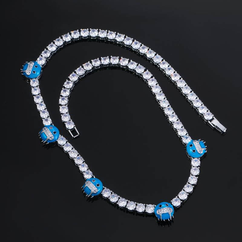 5mm Round Moissanite Tennis Chain Skullshine in 14K White Gold Front