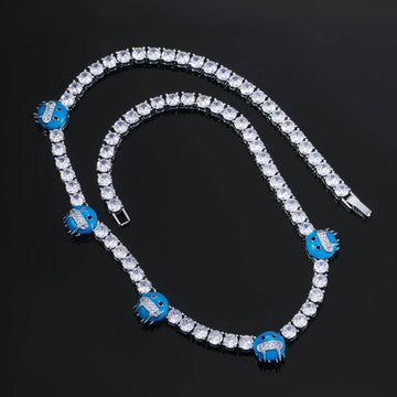 5mm Round Moissanite Tennis Chain Skullshine in 14K White Gold Front