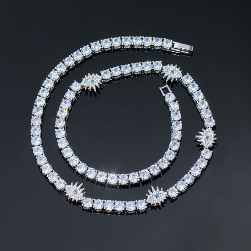 5mm Round Moissanite Tennis Chain Starlink in 14K White Gold Front