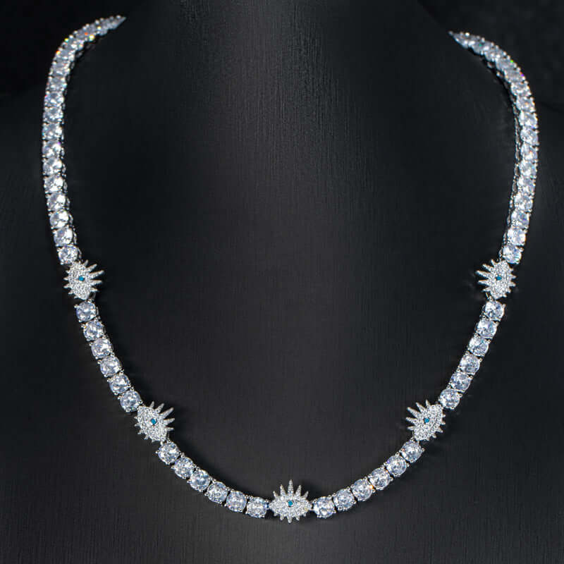 5mm Round Moissanite Tennis Chain Starlink in 14K White Gold Front