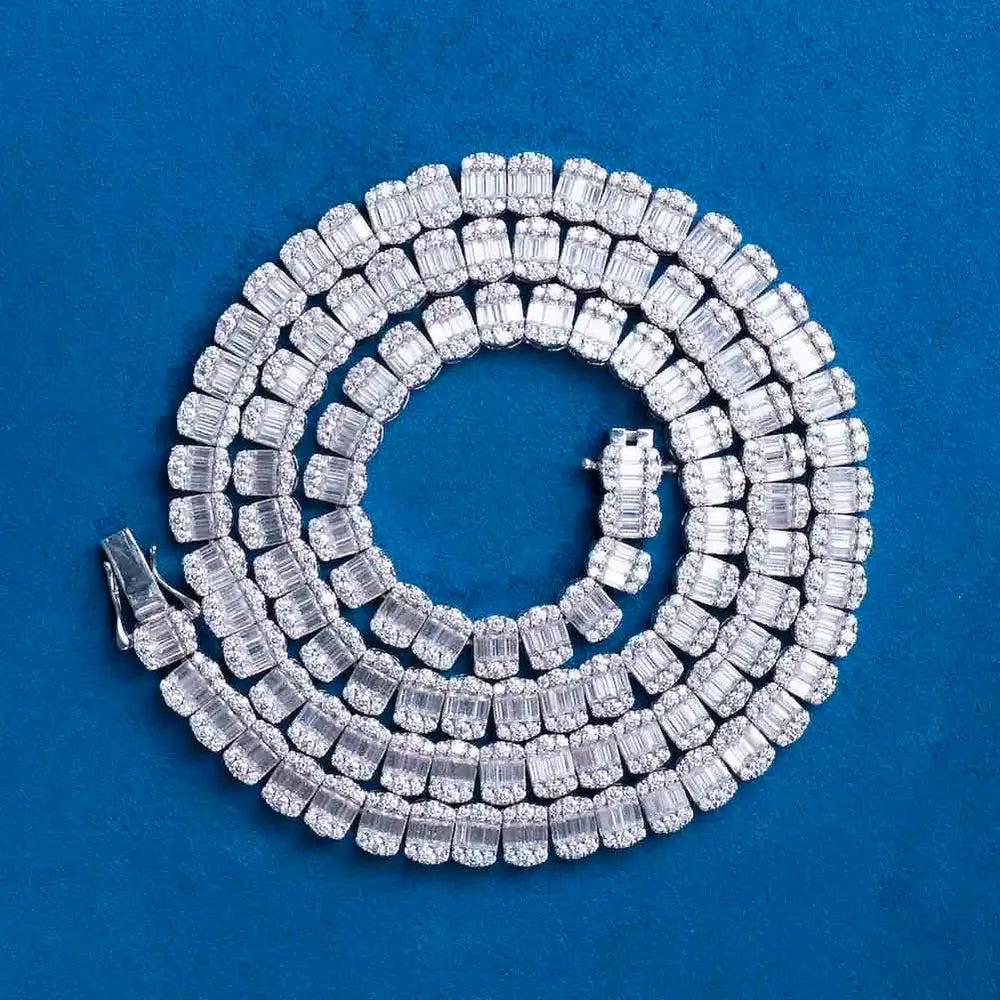 7mm Round Moissanite Tennis Chain EclatLink in 14K White Gold Front