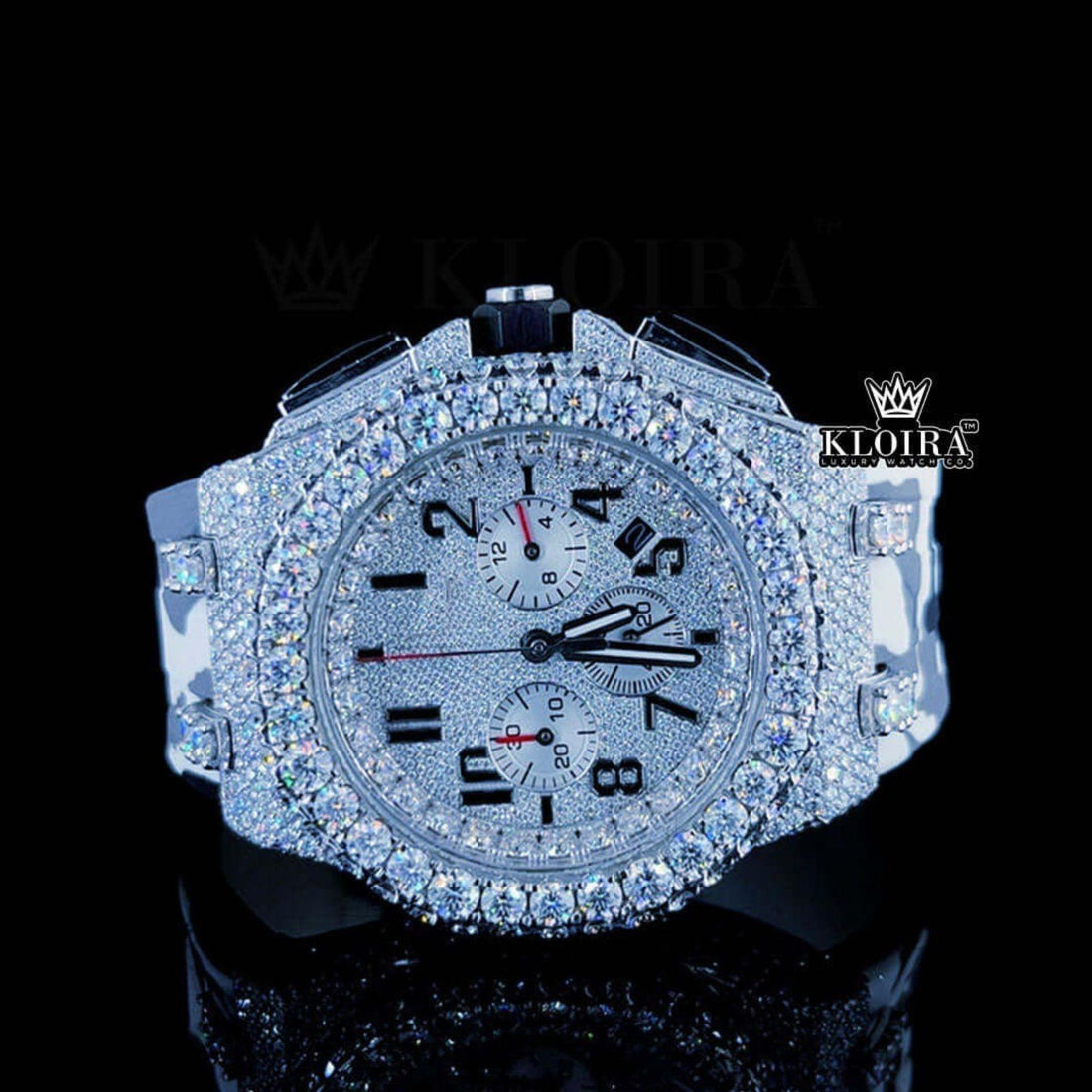 AP Camo Rubber Strap Iced Out Moissanite Diamond Watch Front View