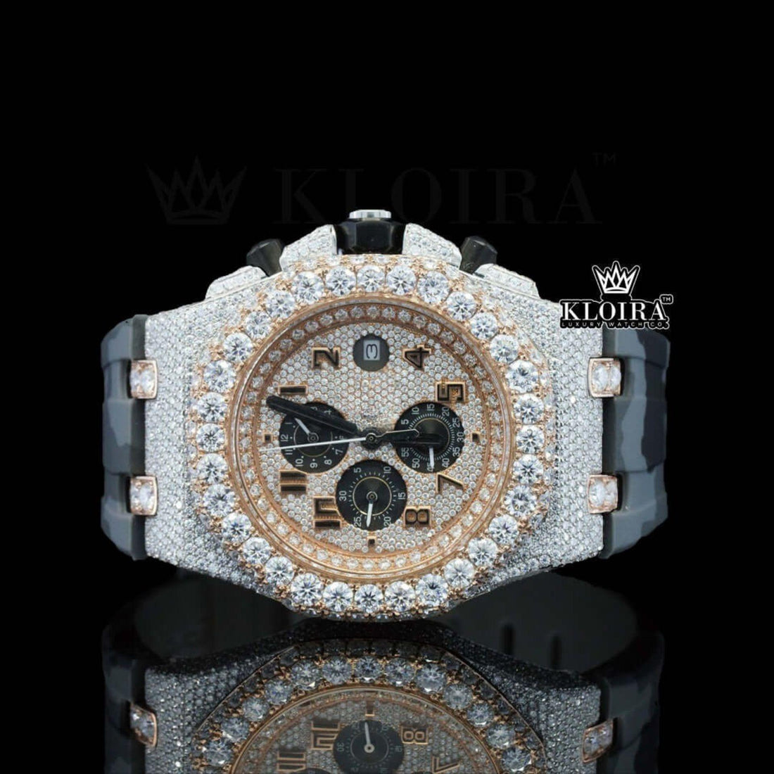 AP Chronograph Inspired Leather Strap Moissanite Diamond Watch Front View