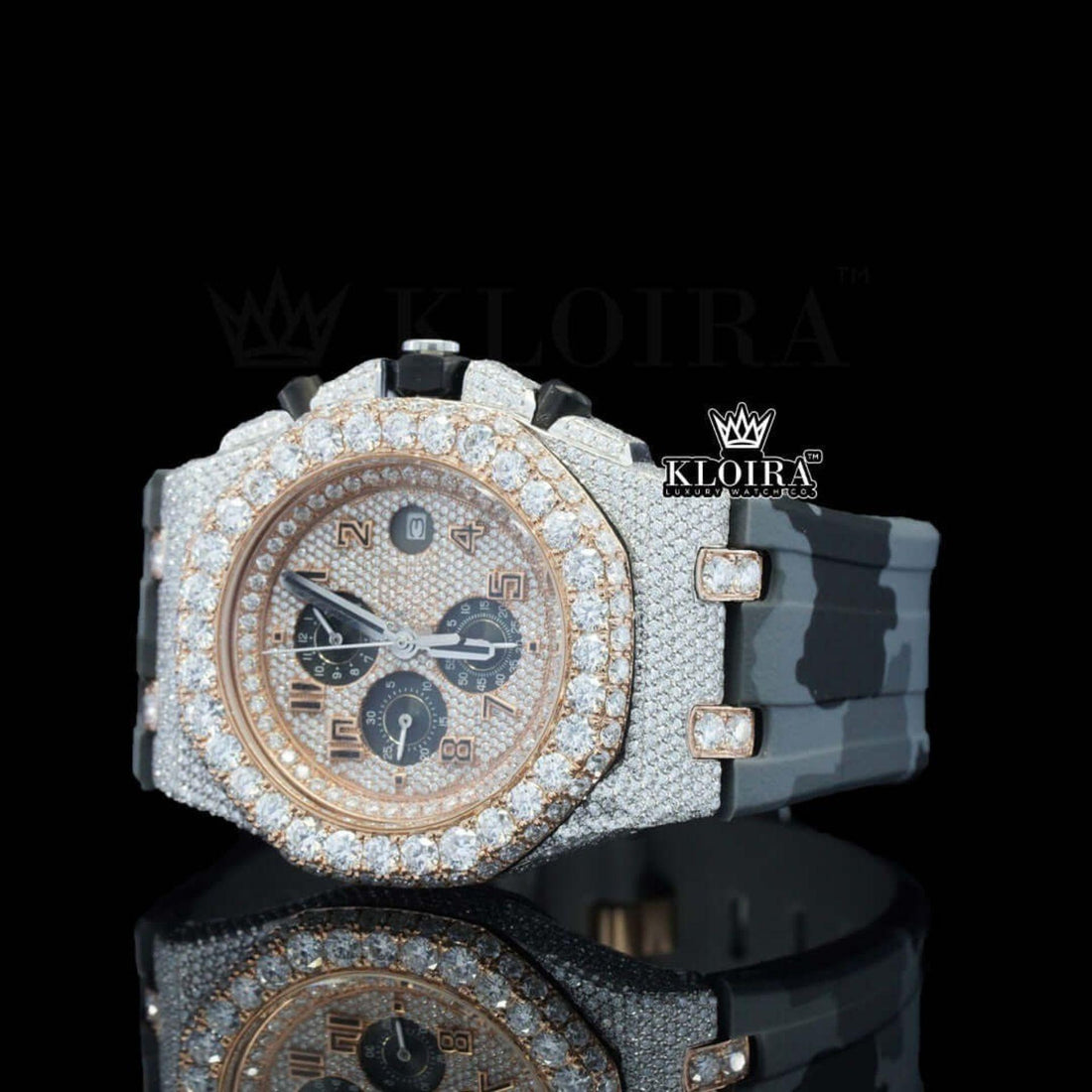 AP Chronograph Inspired Leather Strap Moissanite Diamond Watch Front View