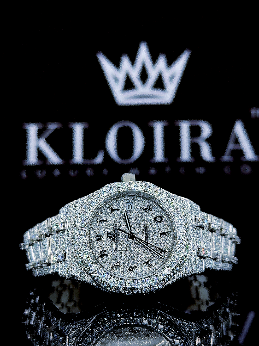 AP Iced Out Arabic Numerals Moissanite Diamond Watch Front View