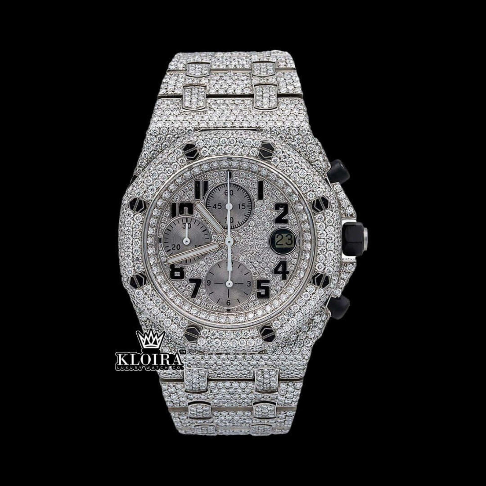 AP Inspired Chronograph Silver Moissanite Diamond Iced Out Watch Front View