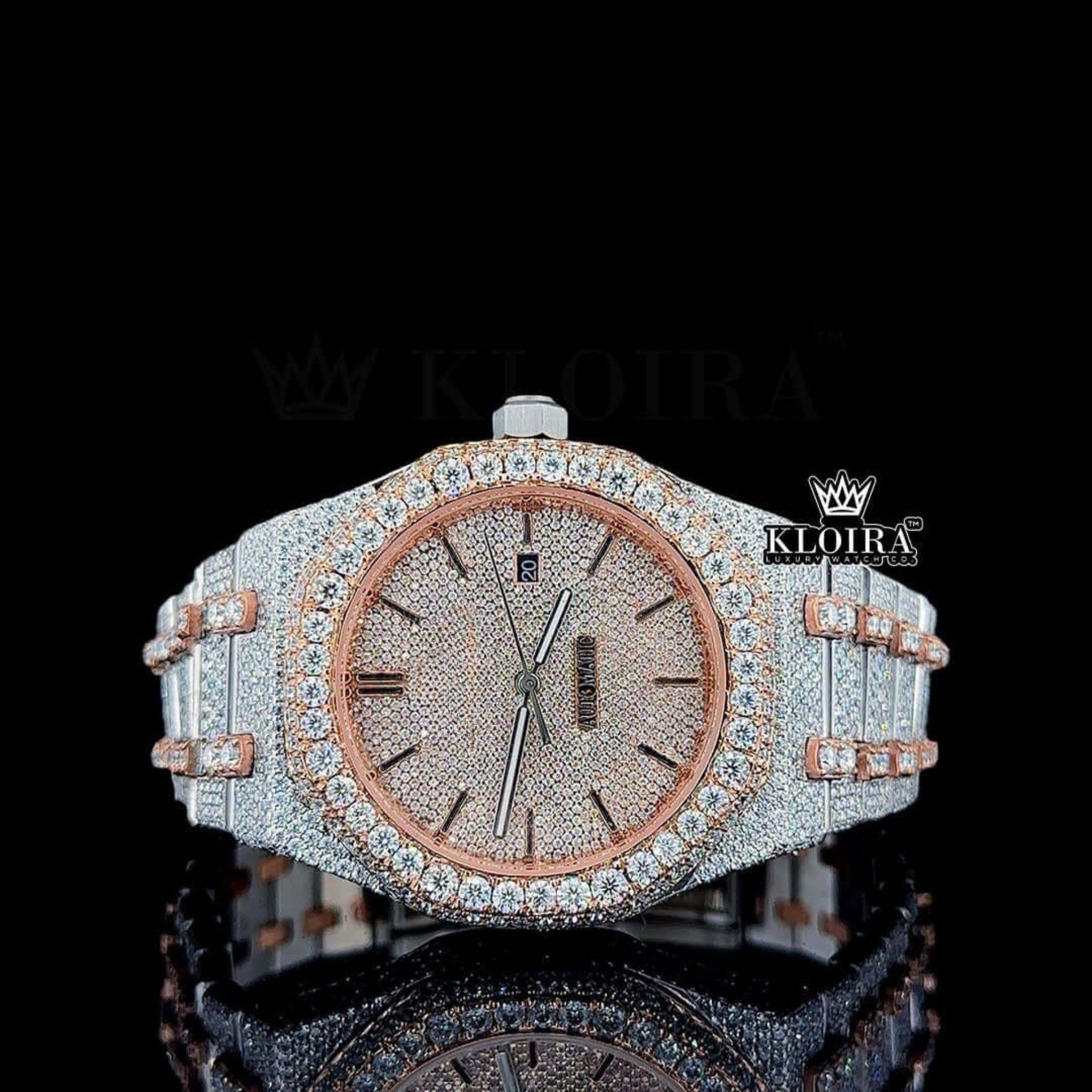 AP Royal Oak Inspired Two-Tone Full Iced Moissanite Diamond Watch Front View