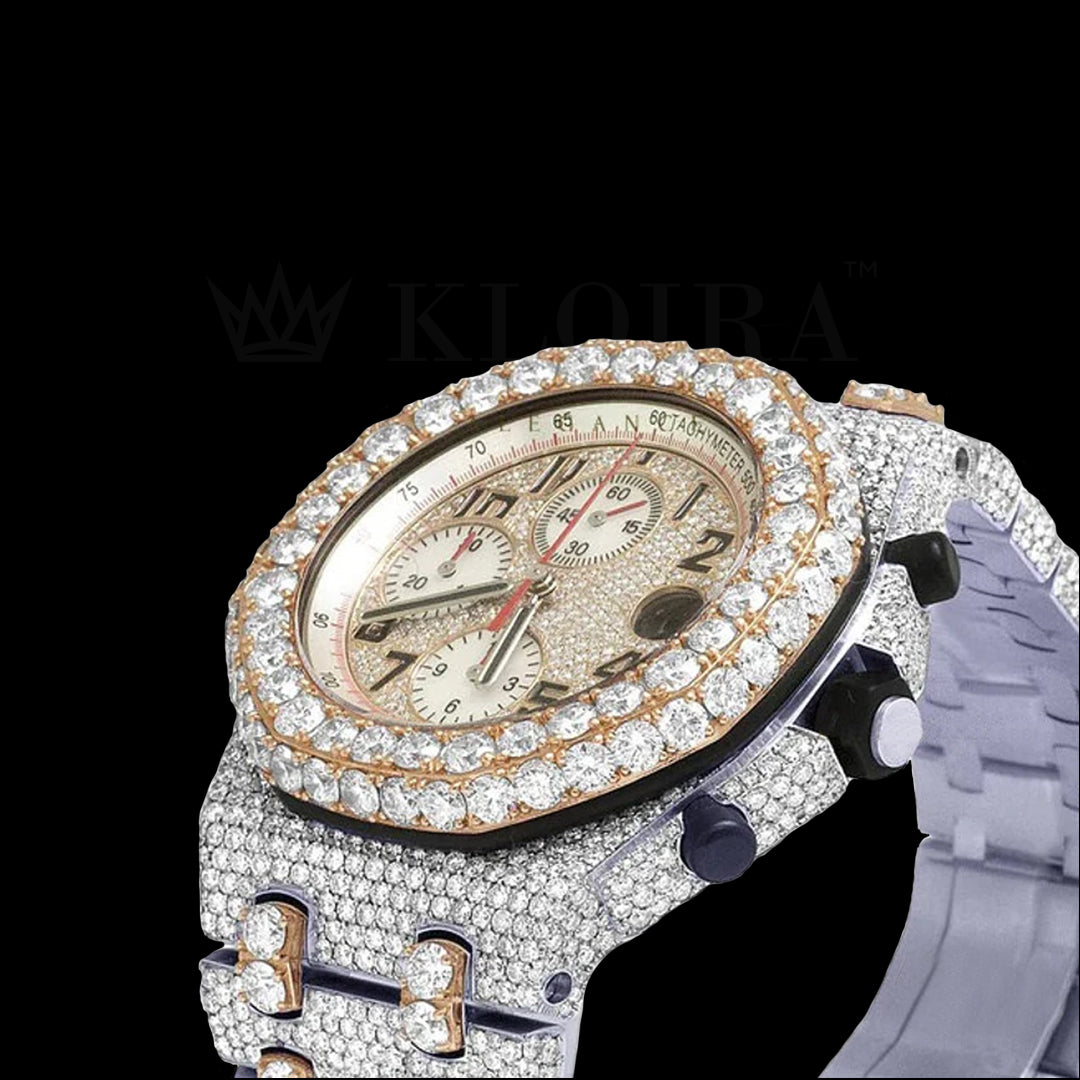 AP Royal Oak Offshore Yellow Silver 42mm Diamond Studded Swiss Made Chronograph Watch